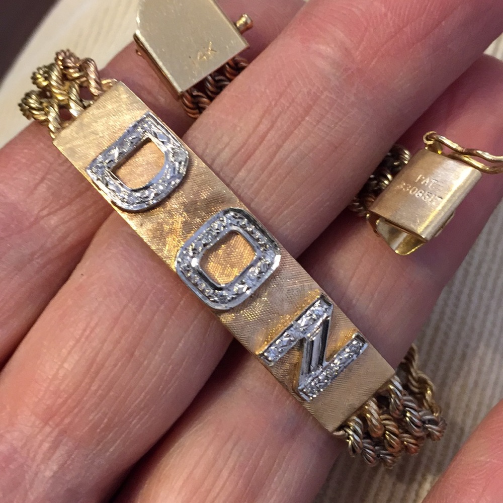 Men’s 14k Diamond rope name Plate bracelet